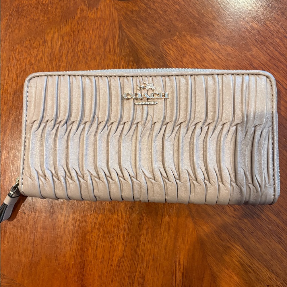 Coach Madison Gathered Leather Accordion Zip Wallet.